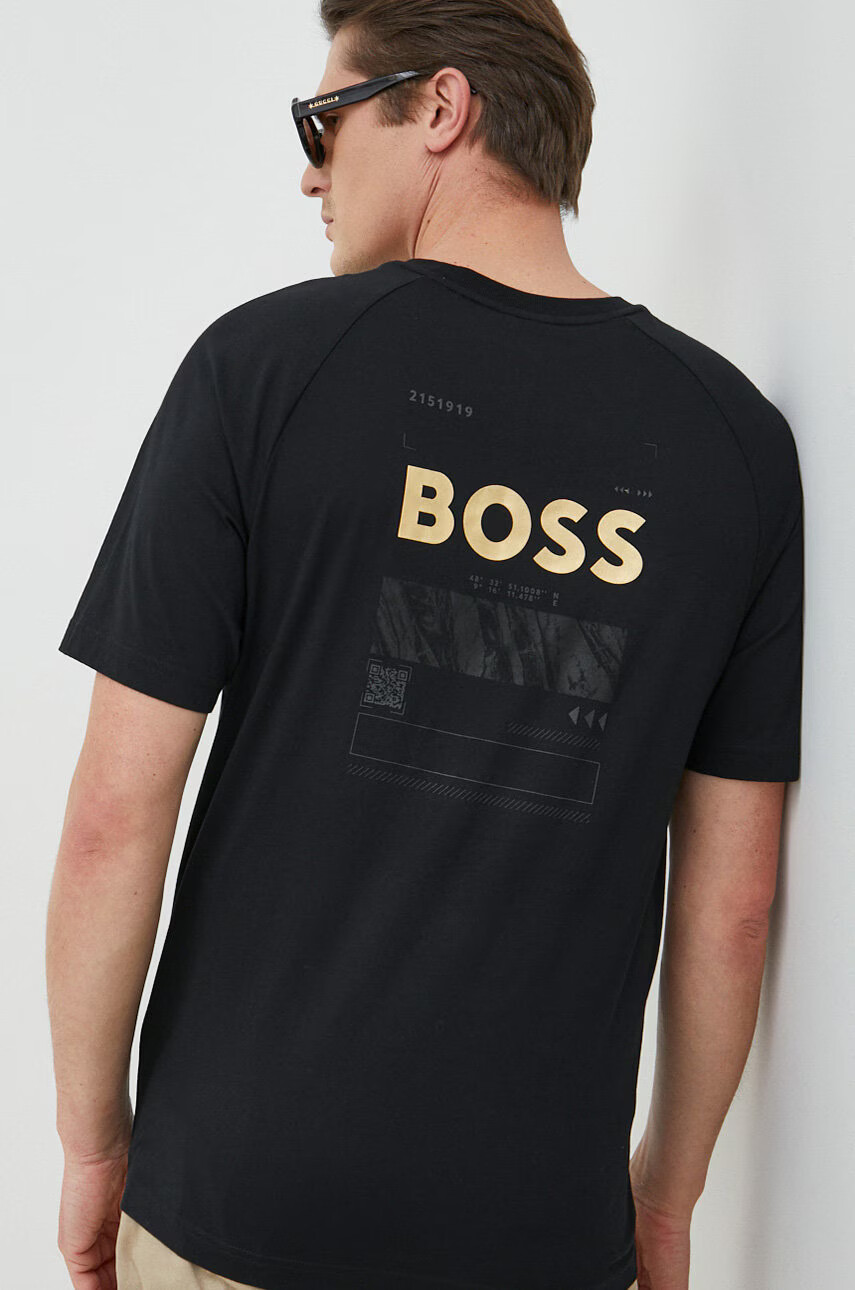 Boss Green Памучна тениска BOSS в черно с принт - Pepit.bg