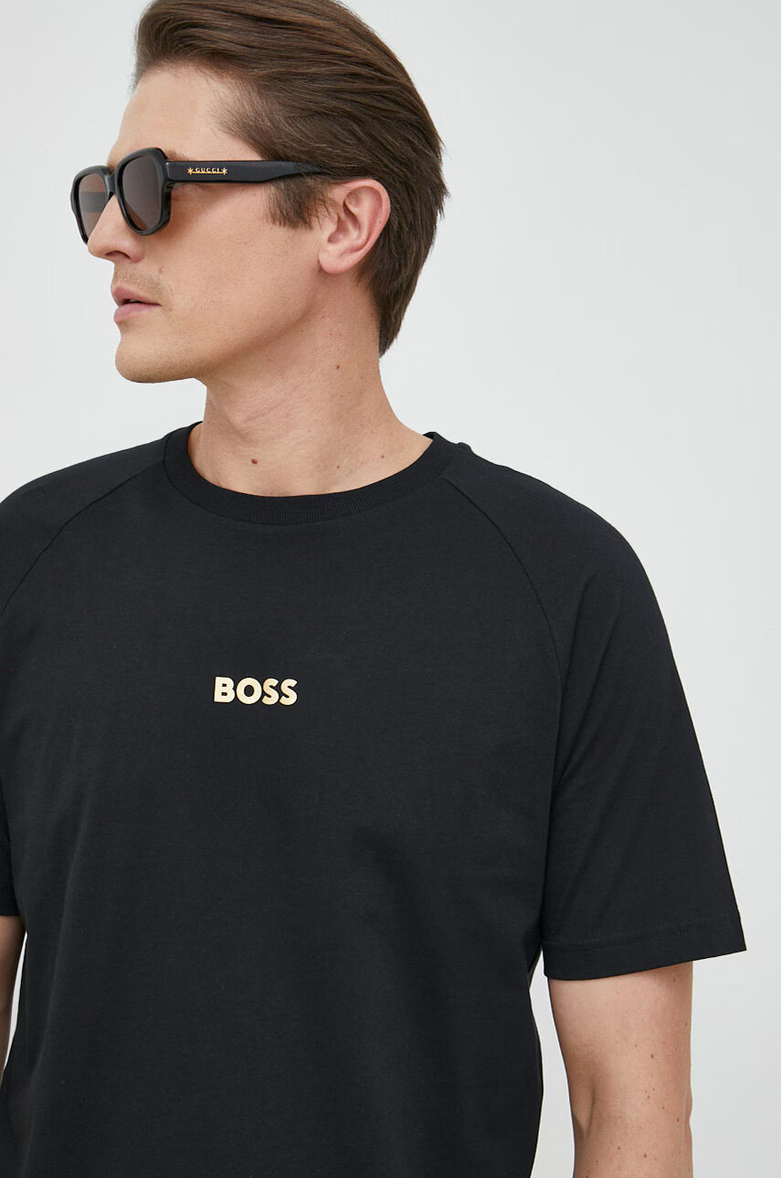 Boss Green Памучна тениска BOSS в черно с принт - Pepit.bg