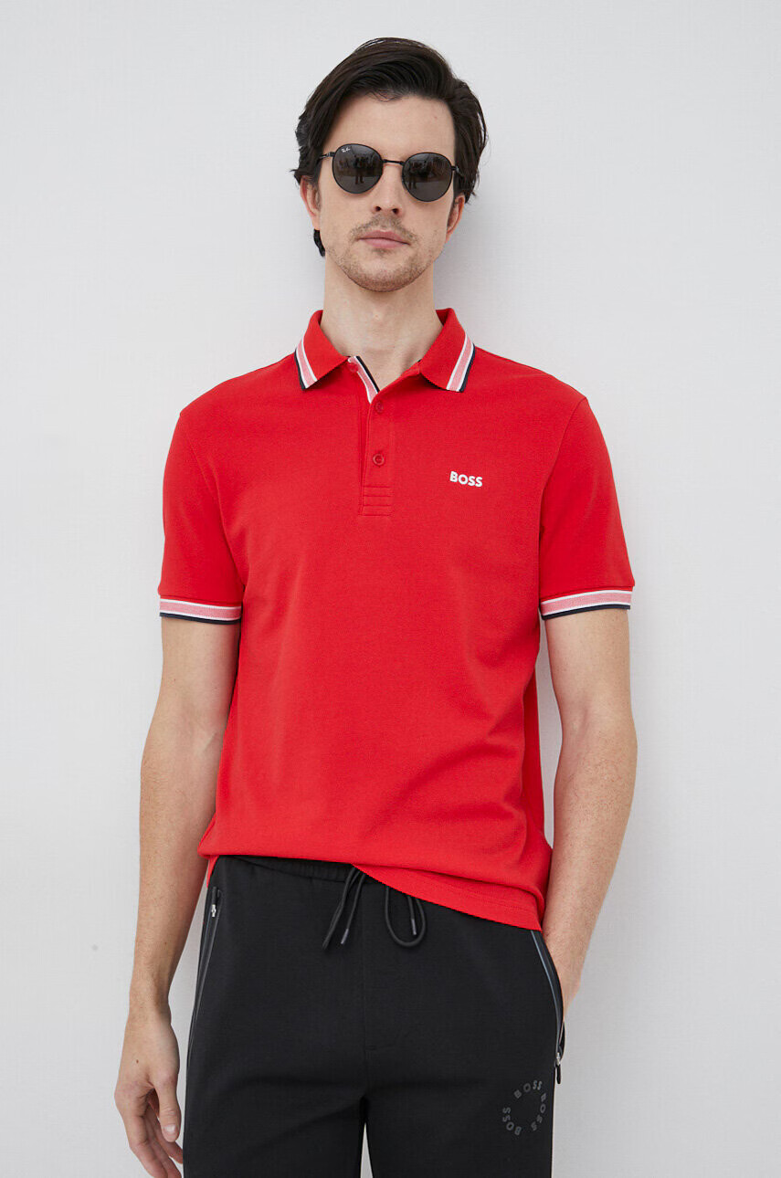 Boss Green Памучна тениска с яка BOSS BOSS ATHLEISURE в червено - Pepit.bg