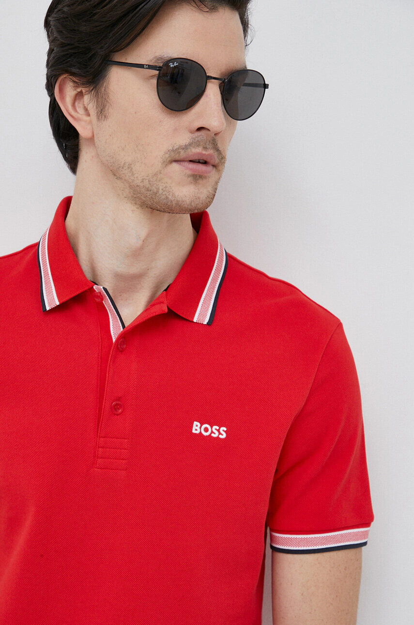 Boss Green Памучна тениска с яка BOSS BOSS ATHLEISURE в червено - Pepit.bg