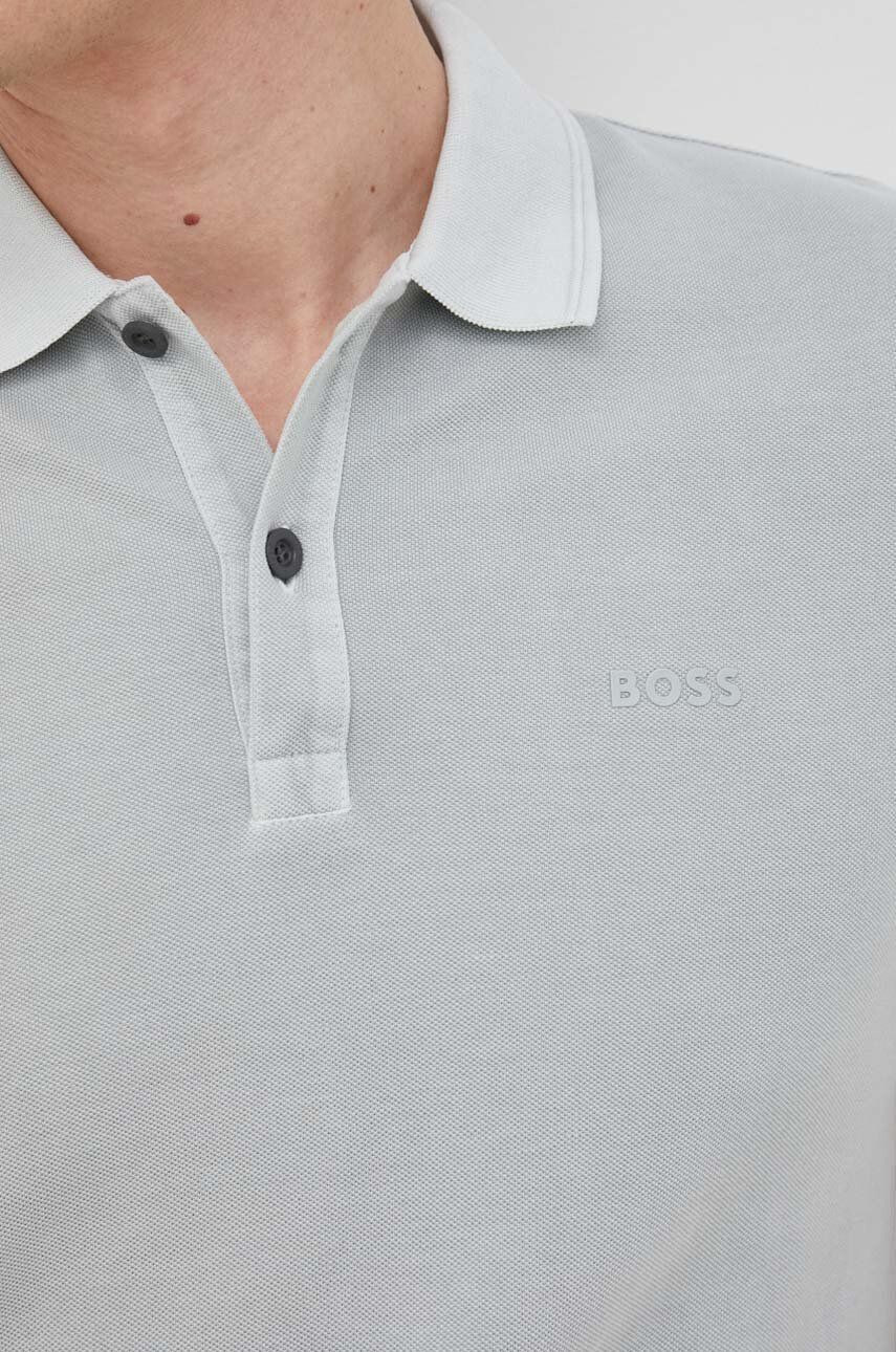 Boss Orange Памучна тениска с яка BOSS Boss Casual в зелено с изчистен дизайн - Pepit.bg