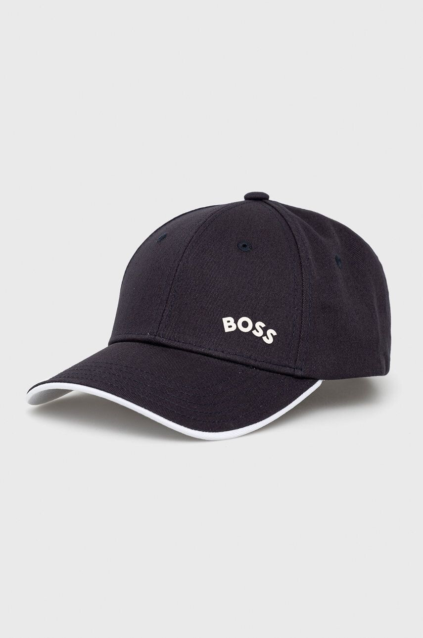 Boss Green Памучна шапка BOSS Boss Athleisure в тъмносиньо с изчистен дизайн - Pepit.bg