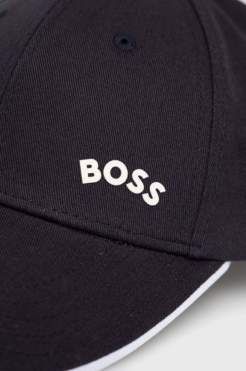 Boss Green Памучна шапка BOSS Boss Athleisure в тъмносиньо с изчистен дизайн - Pepit.bg