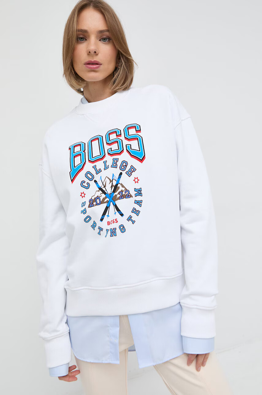 Boss Суичър в бяло с принт - Pepit.bg