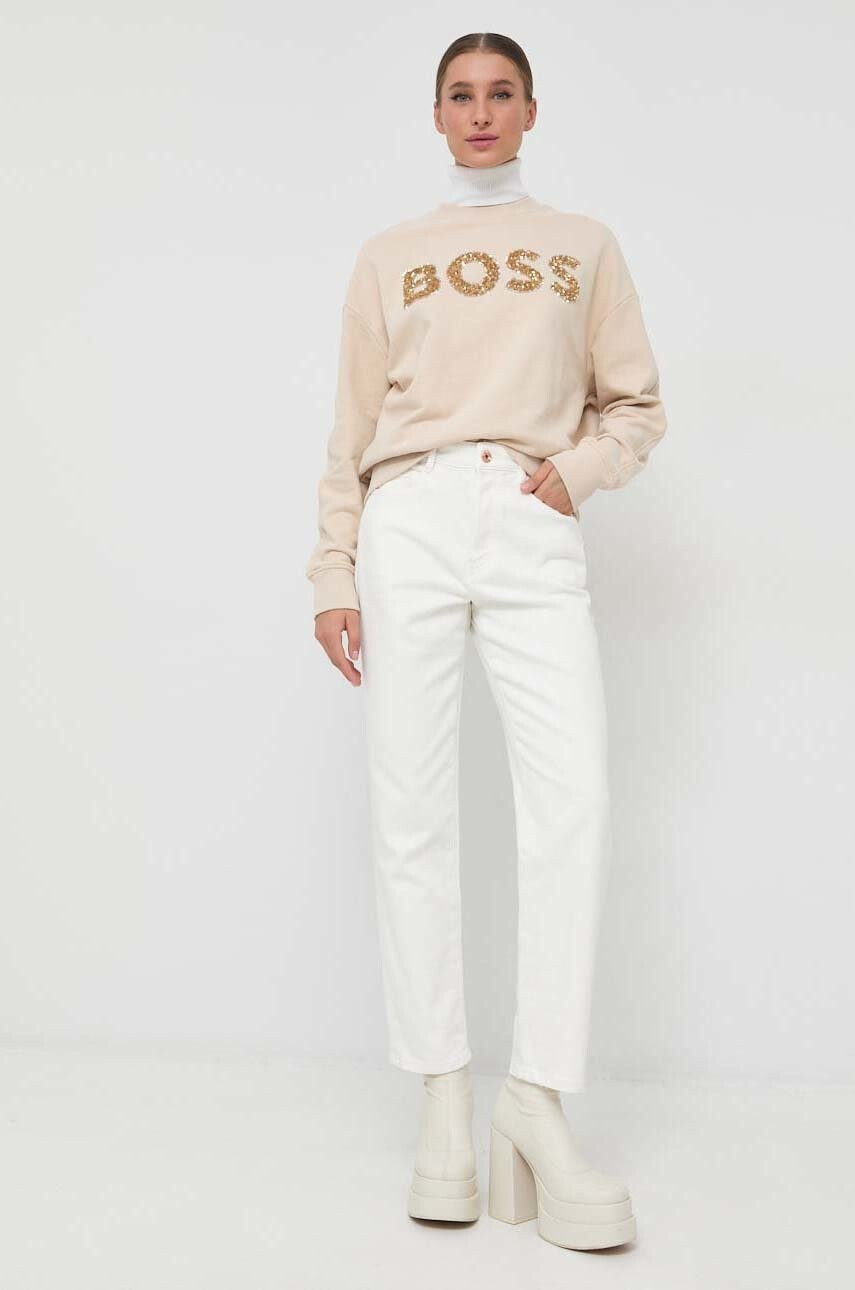 Boss Суичър в бежово с апликация - Pepit.bg