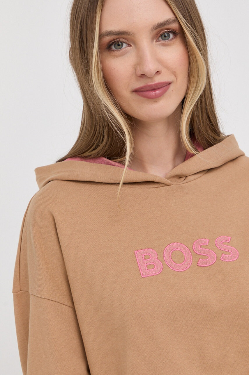 Boss Суичър дамска в бежово с апликация - Pepit.bg