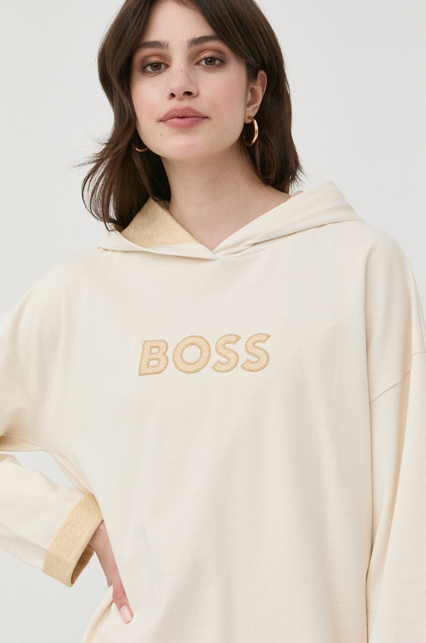 Boss Суичър дамска в бежово с апликация - Pepit.bg