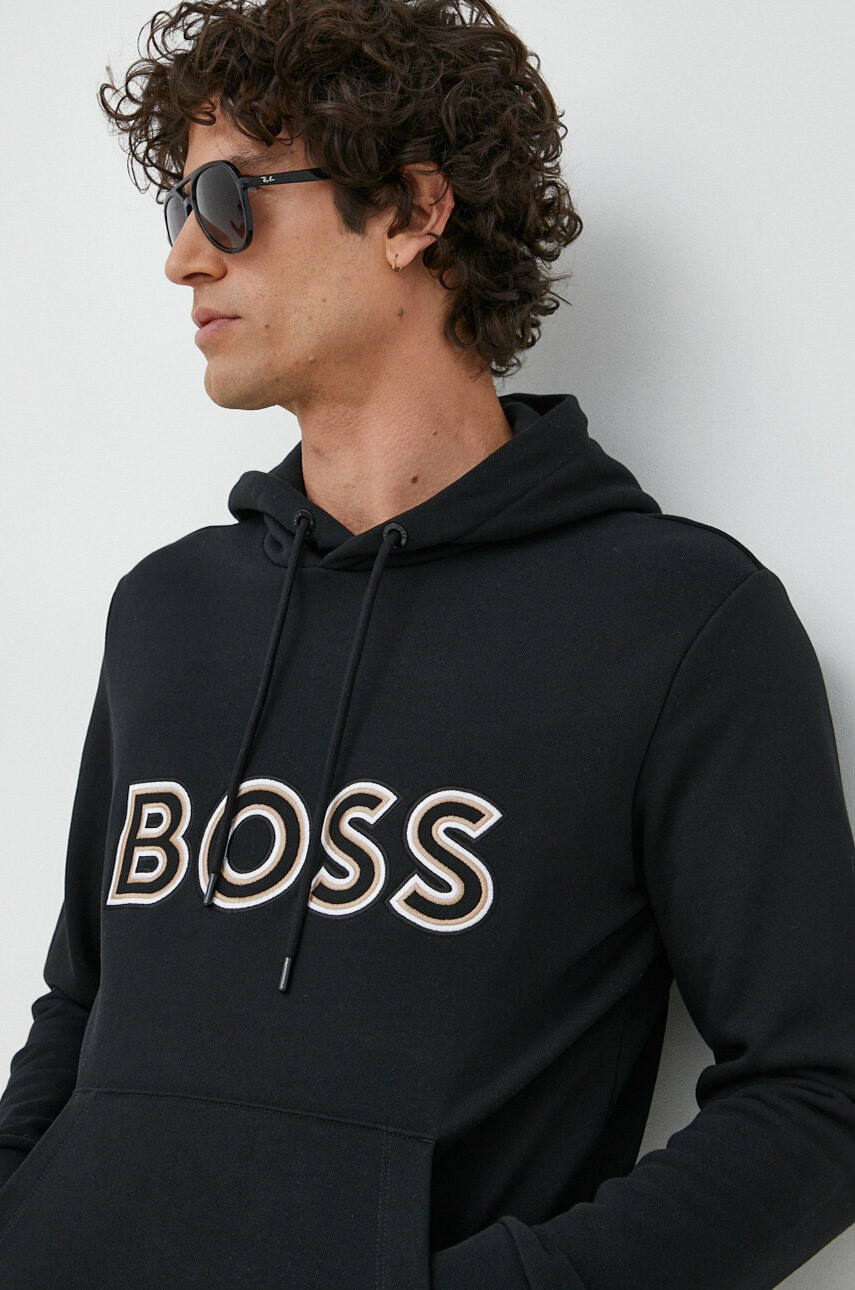 Boss Суичър в черно с качулка с апликация - Pepit.bg