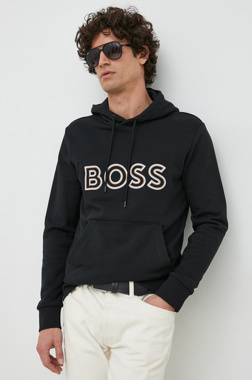 Boss Суичър в черно с качулка с апликация - Pepit.bg