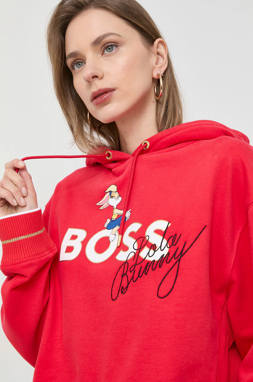Boss Суичър x Looney Tunes в червено с качулка с принт - Pepit.bg