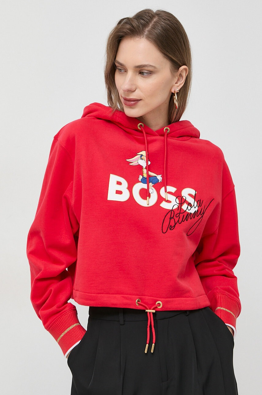 Boss Суичър x Looney Tunes в червено с качулка с принт - Pepit.bg