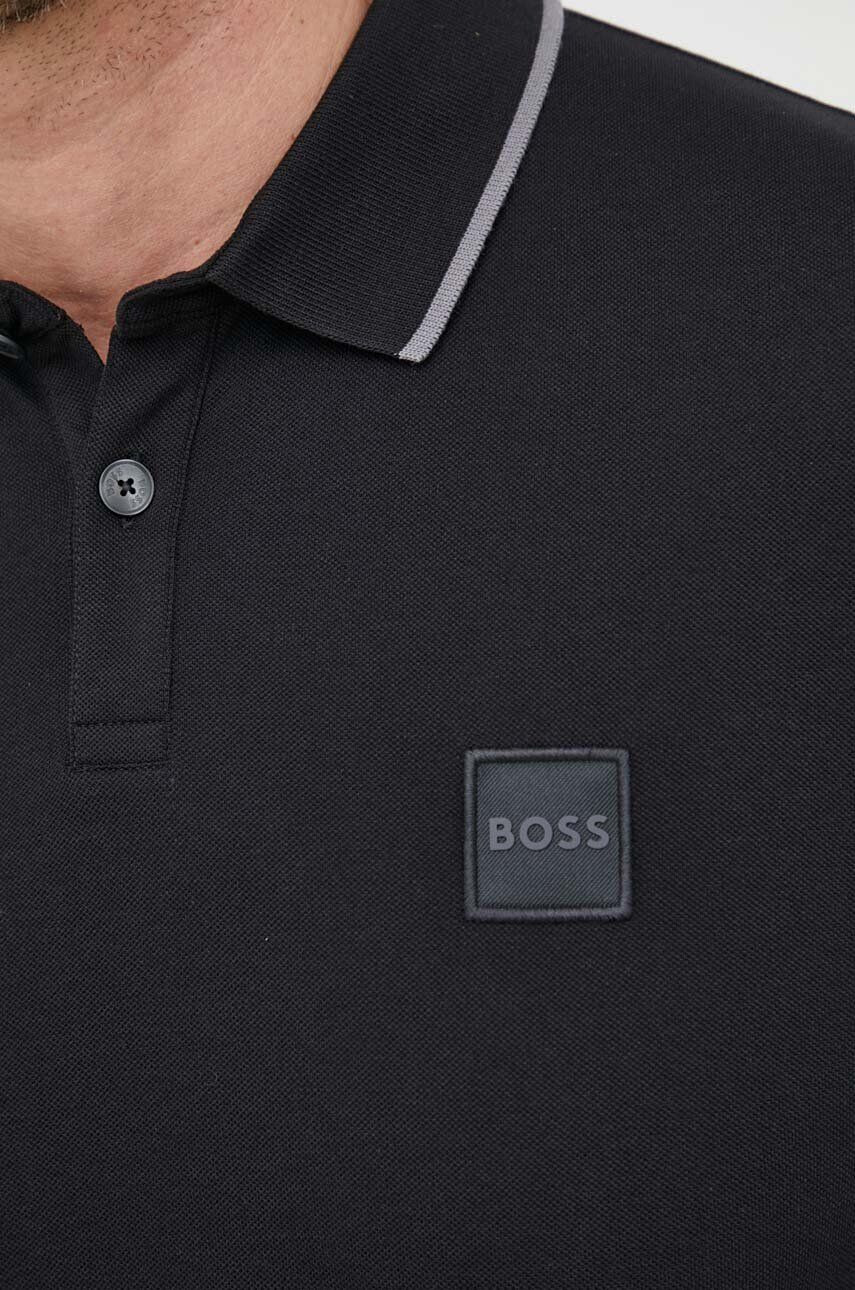 Boss Orange Тениска с яка BOSS BOSS CASUAL в черно с изчистен дизайн - Pepit.bg