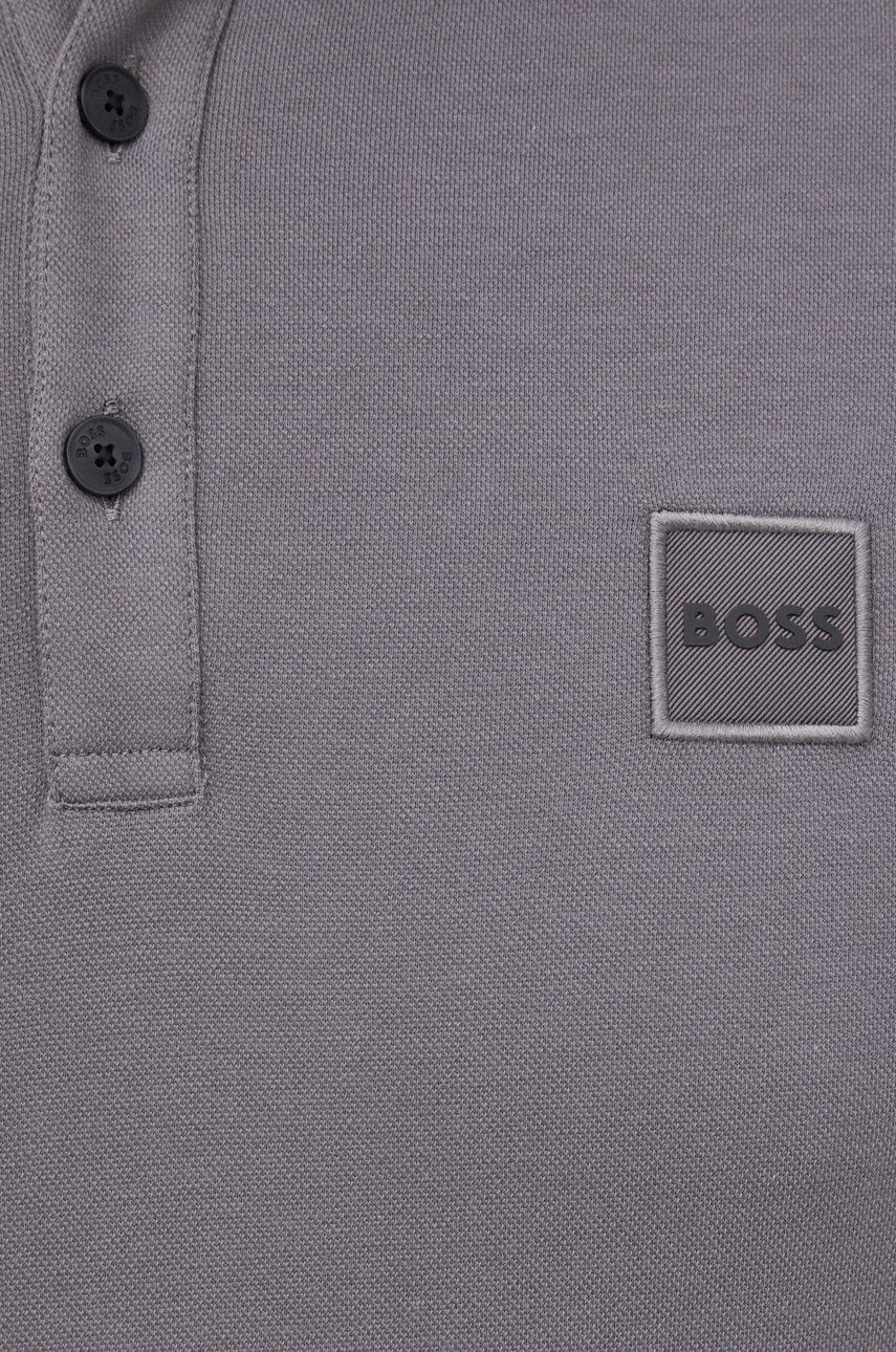 Boss Orange Тениска с яка BOSS Boss Casual мъжка в сиво с изчистен дизайн - Pepit.bg