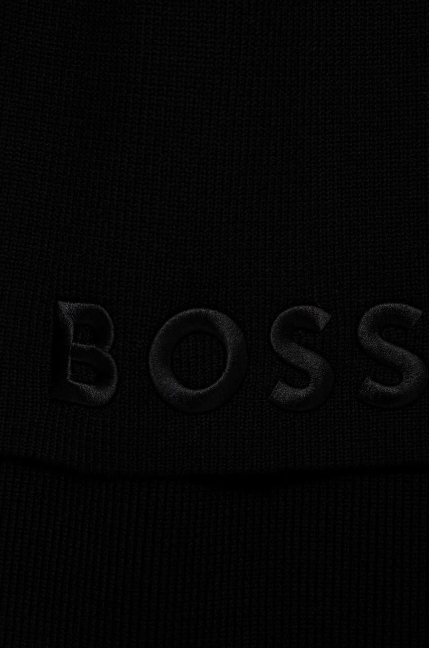 Boss Вълнен шал Lyaran в черно с изчистен дизайн - Pepit.bg