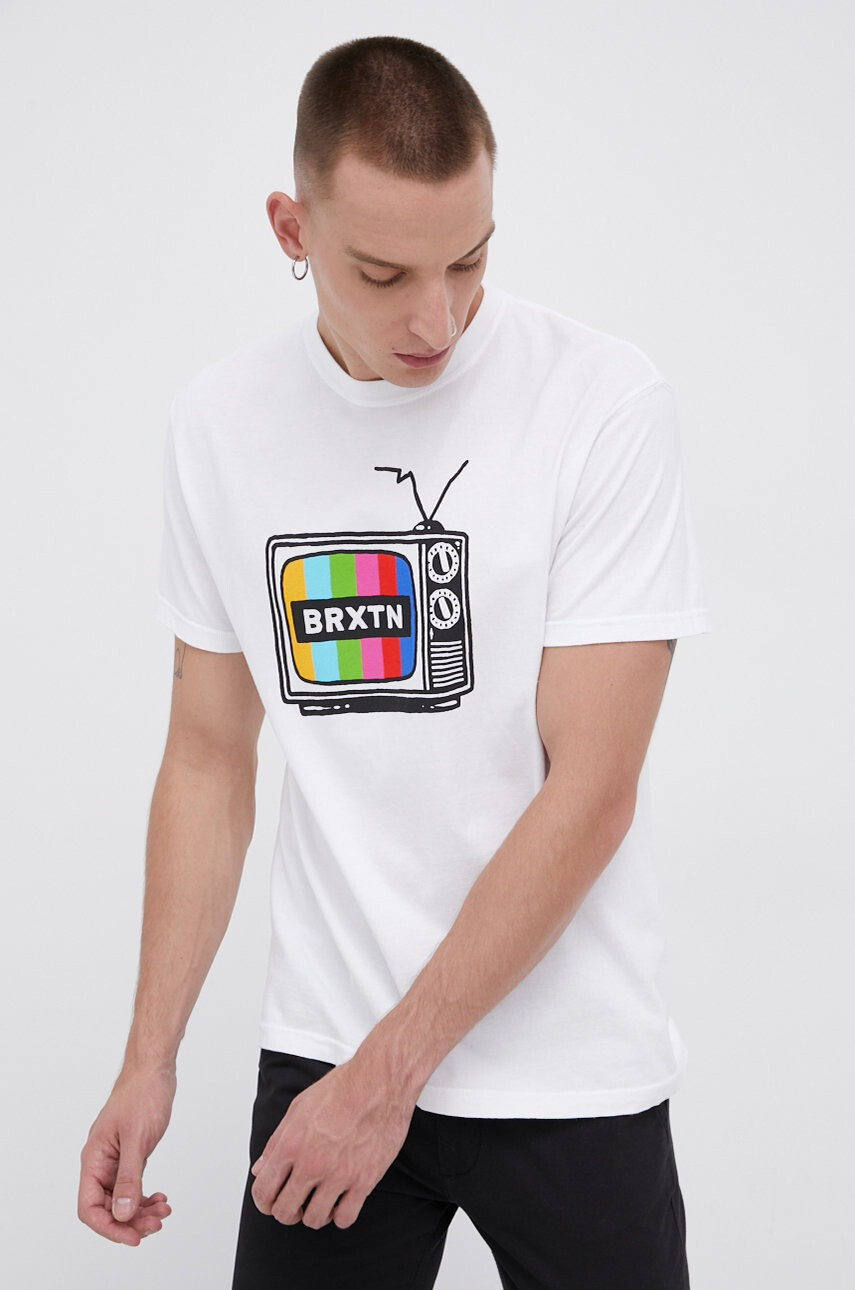 Brixton Памучна тениска в бяло с принт - Pepit.bg