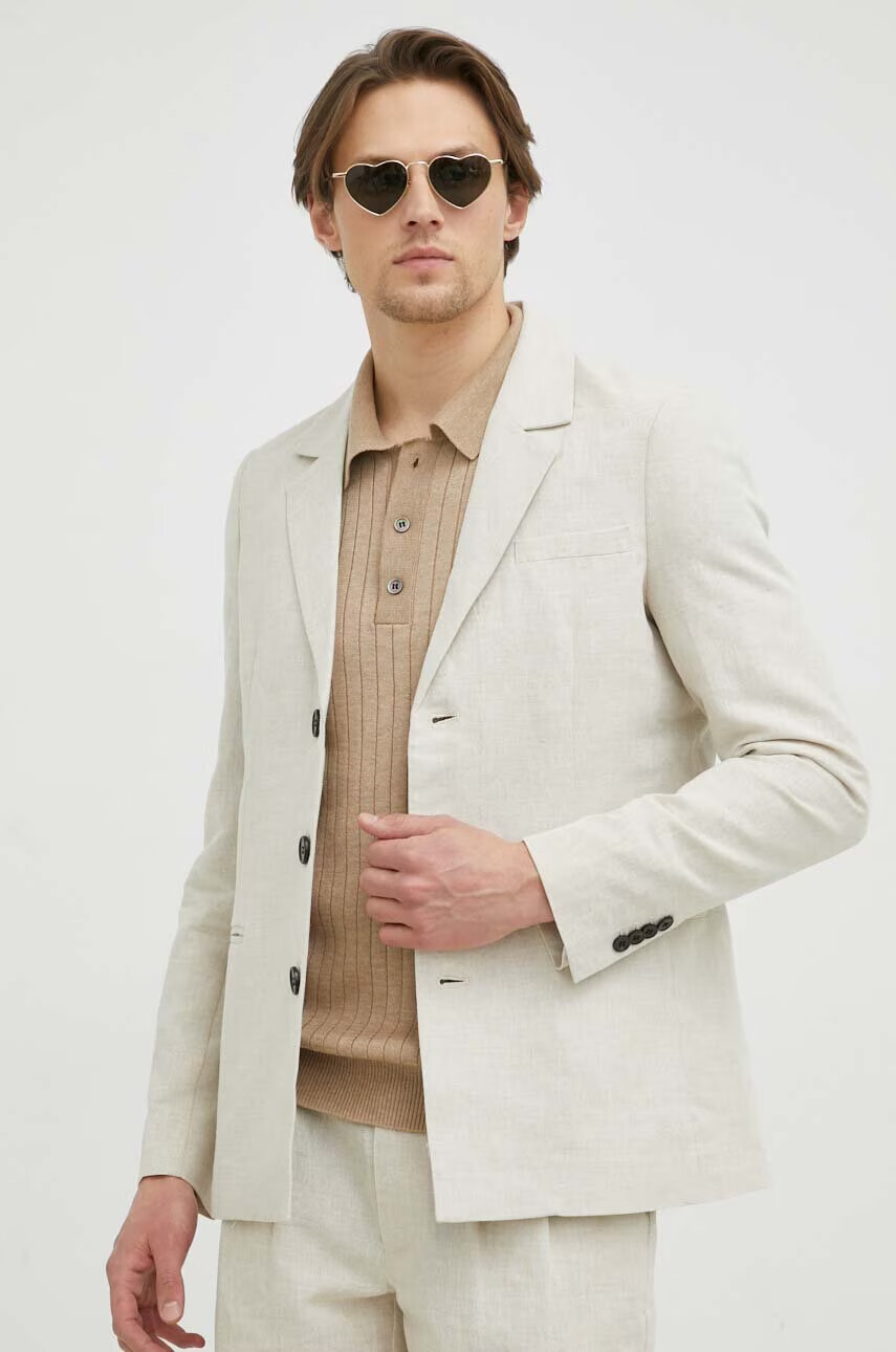 Bruuns Bazaar Ленено сако Lino Karlo blazer в бежово - Pepit.bg