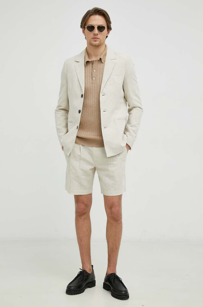 Bruuns Bazaar Ленено сако Lino Karlo blazer в бежово - Pepit.bg