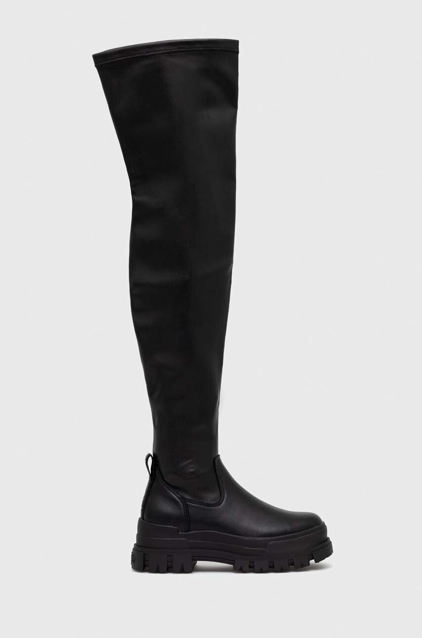 Buffalo Ботуши Aspha Stretch Overknee в черно с платформа 1622155.BLK - Pepit.bg
