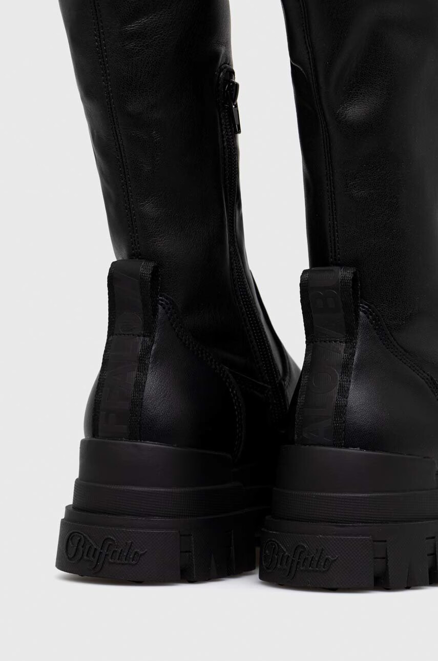 Buffalo Ботуши Aspha Stretch Overknee в черно с платформа 1622155.BLK - Pepit.bg
