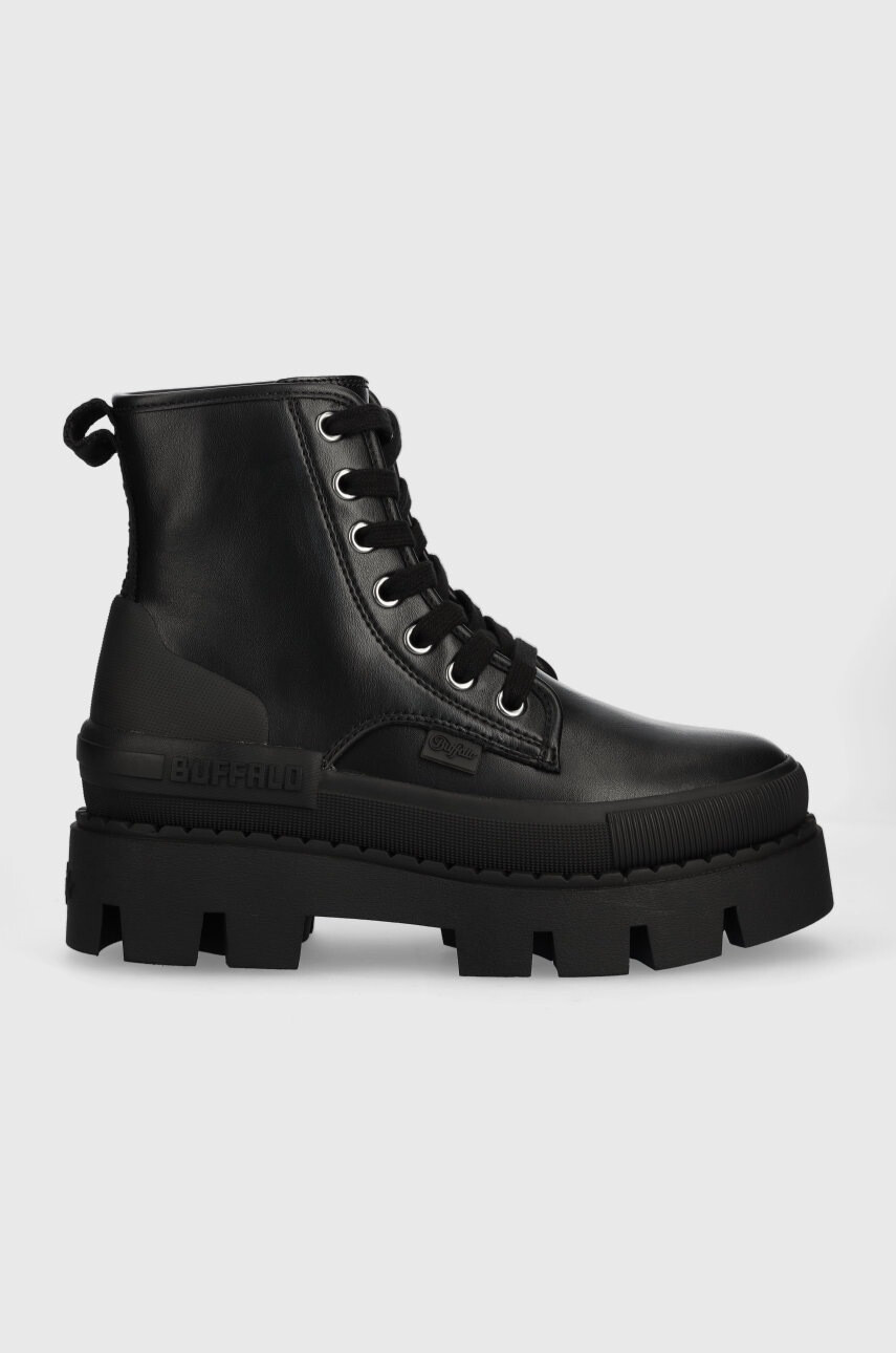 Buffalo Кубинки Raven Laceup Hi в черно с платформа - Pepit.bg