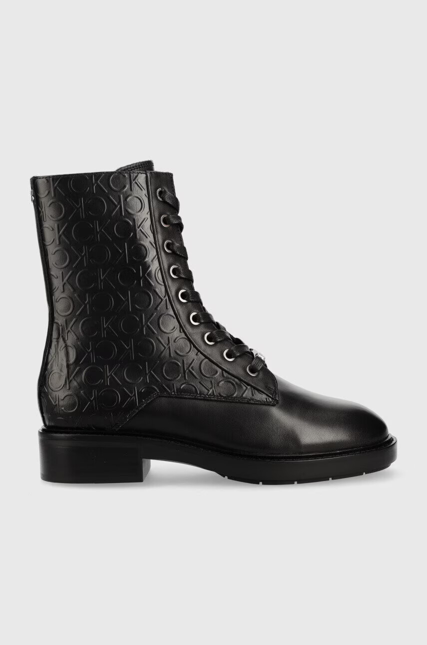 Calvin Klein Боти Rubber Sole Combat Boot в черно с равна подметка - Pepit.bg
