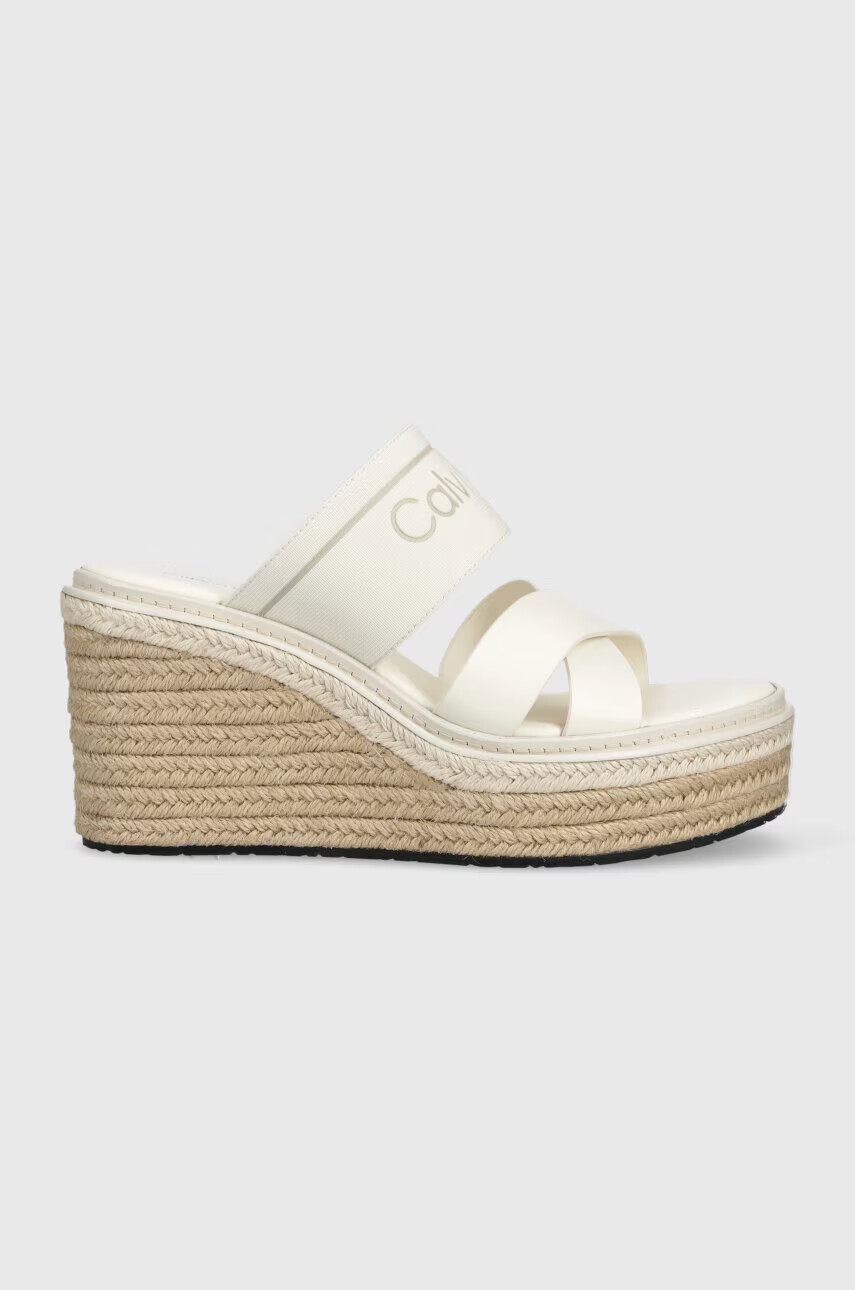 Calvin Klein Чехли WEDGE 50HH - HE в бяло със скосена платформа HW0HW01498 - Pepit.bg