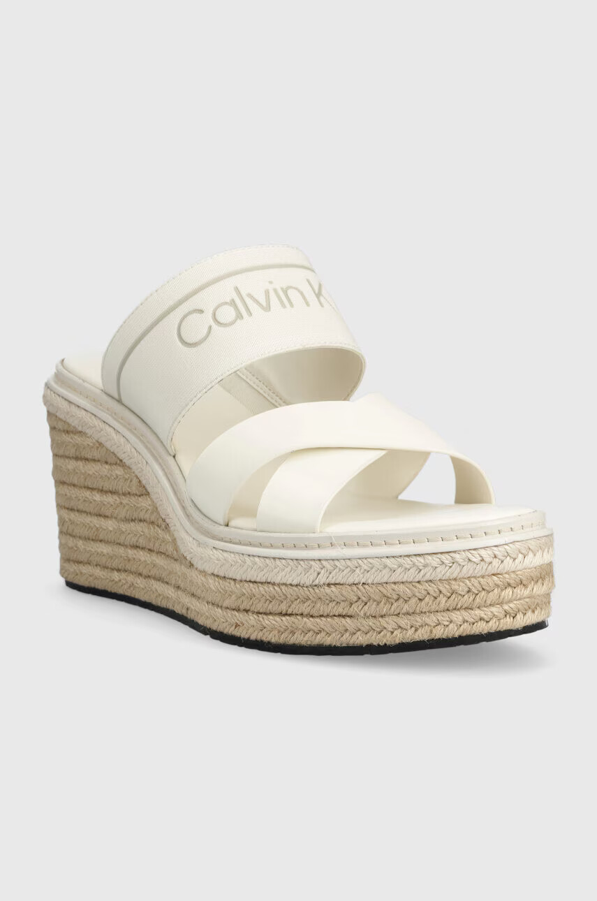 Calvin Klein Чехли WEDGE 50HH - HE в бяло със скосена платформа HW0HW01498 - Pepit.bg
