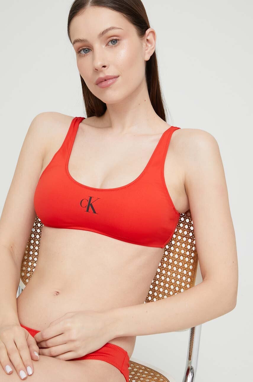 Calvin Klein Горнище на бански в червено с леко подплатена чашка - Pepit.bg