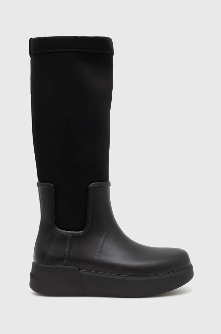 Calvin Klein Гумени ботуши Rain Boot Wedge High в черно - Pepit.bg