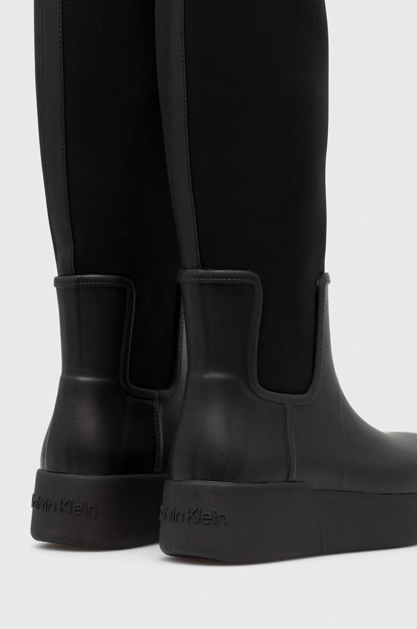 Calvin Klein Гумени ботуши Rain Boot Wedge High в черно - Pepit.bg