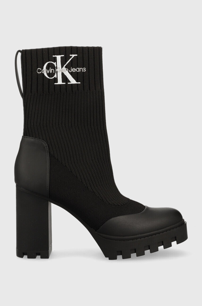 Calvin Klein Jeans Боти Platform Boot Sock в черно с висок ток - Pepit.bg