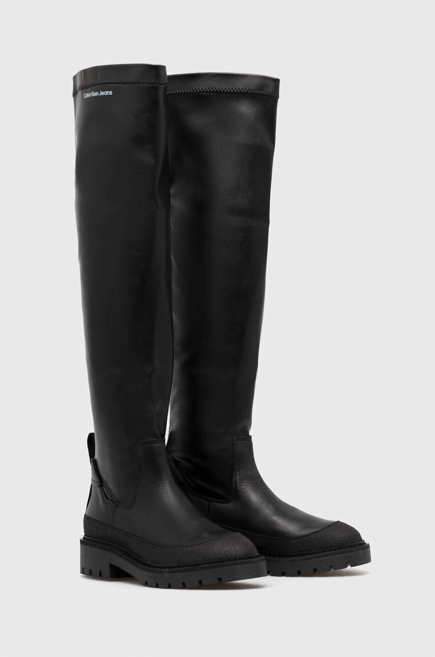 Calvin Klein Jeans Ботуши Combat Knee Boot в черно с равна подметка - Pepit.bg