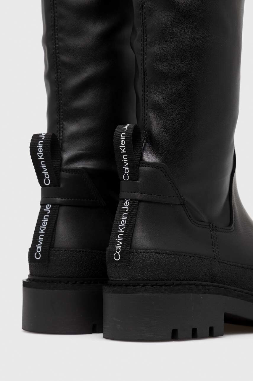 Calvin Klein Jeans Ботуши Combat Knee Boot в черно с равна подметка - Pepit.bg