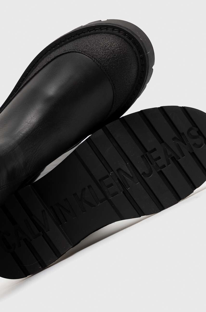 Calvin Klein Jeans Ботуши Combat Knee Boot в черно с равна подметка - Pepit.bg