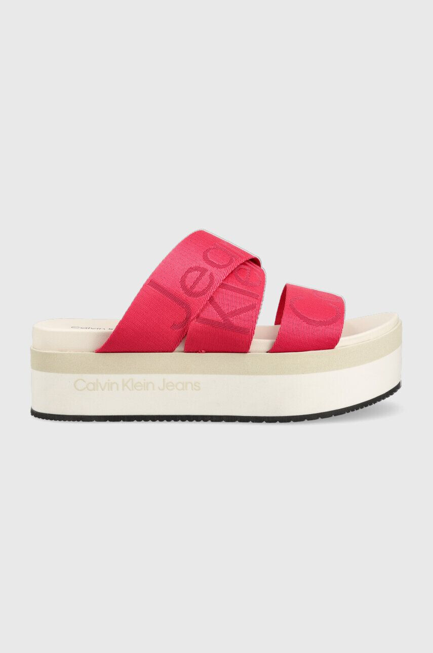 Calvin Klein Jeans Чехли FLATFORM SANDAL WEBBING в розово с платформа YW0YW00966 - Pepit.bg