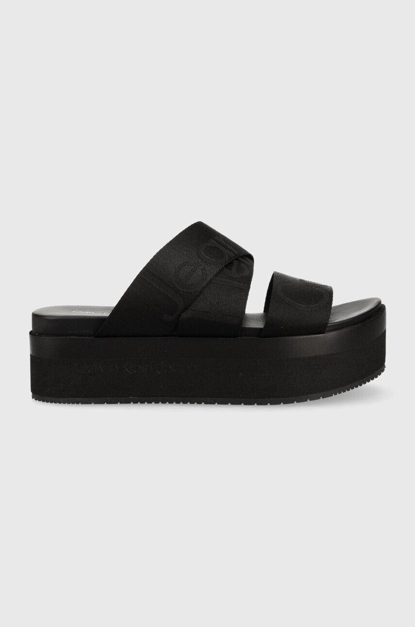 Calvin Klein Jeans Чехли FLATFORM SANDAL WEBBING в черно с платформа YW0YW00966 - Pepit.bg