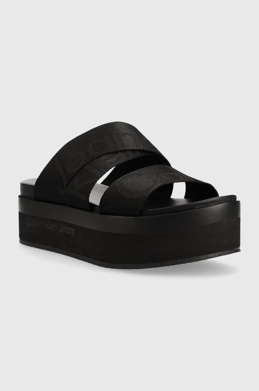 Calvin Klein Jeans Чехли FLATFORM SANDAL WEBBING в черно с платформа YW0YW00966 - Pepit.bg