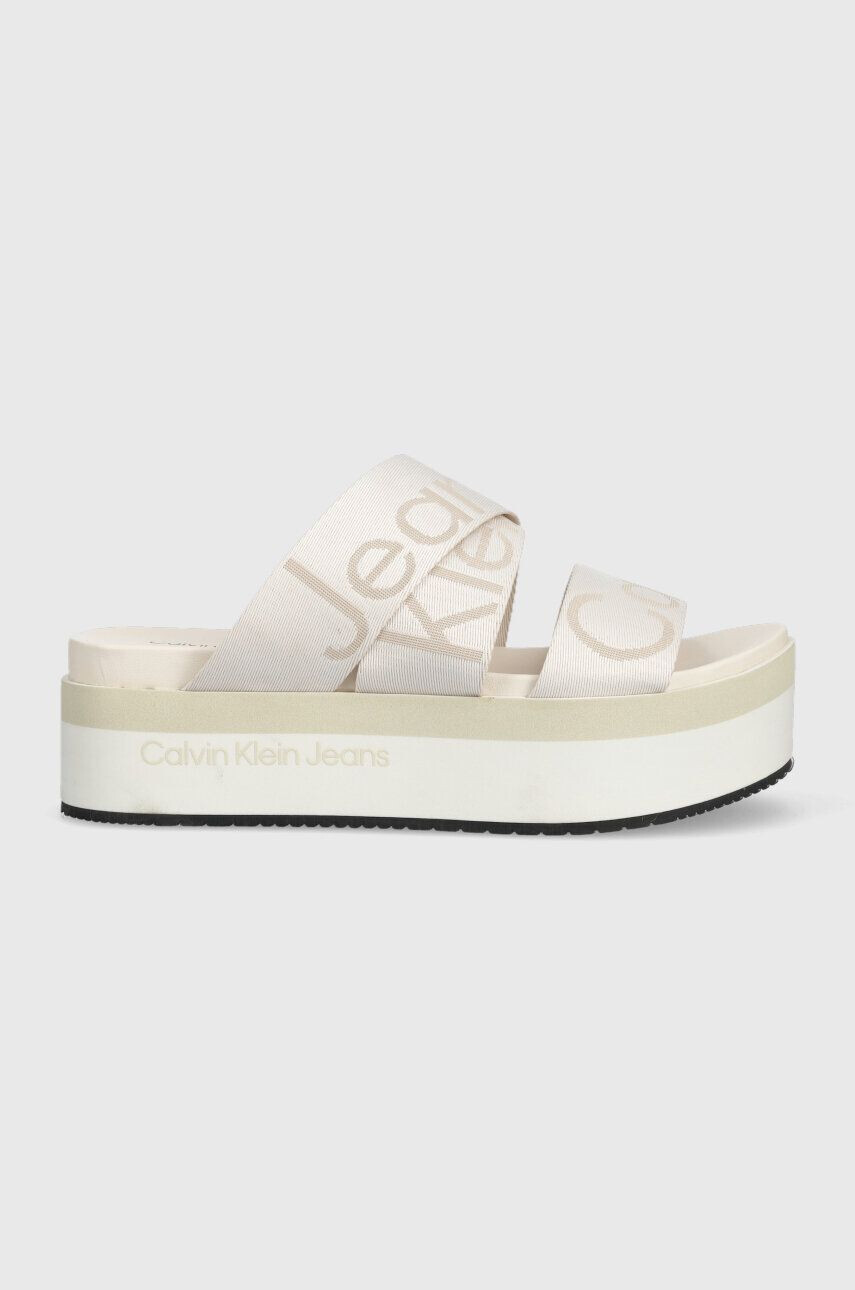 Calvin Klein Jeans Чехли FLATFORM SANDAL WEBBING в бежово с платформа YW0YW00966 - Pepit.bg