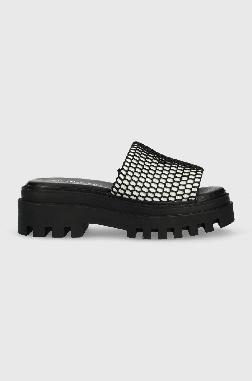 Calvin Klein Jeans Чехли TOOTHY COMBAT SANDAL OVER MESH в черно с платформа YW0YW00950 - Pepit.bg