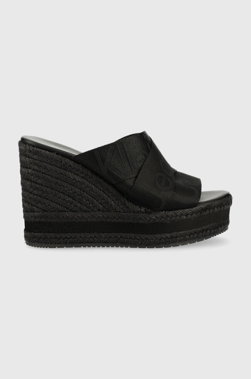 Calvin Klein Jeans Чехли WEDGE SANDAL WEBBING в черно със скосена платформа YW0YW00961 - Pepit.bg