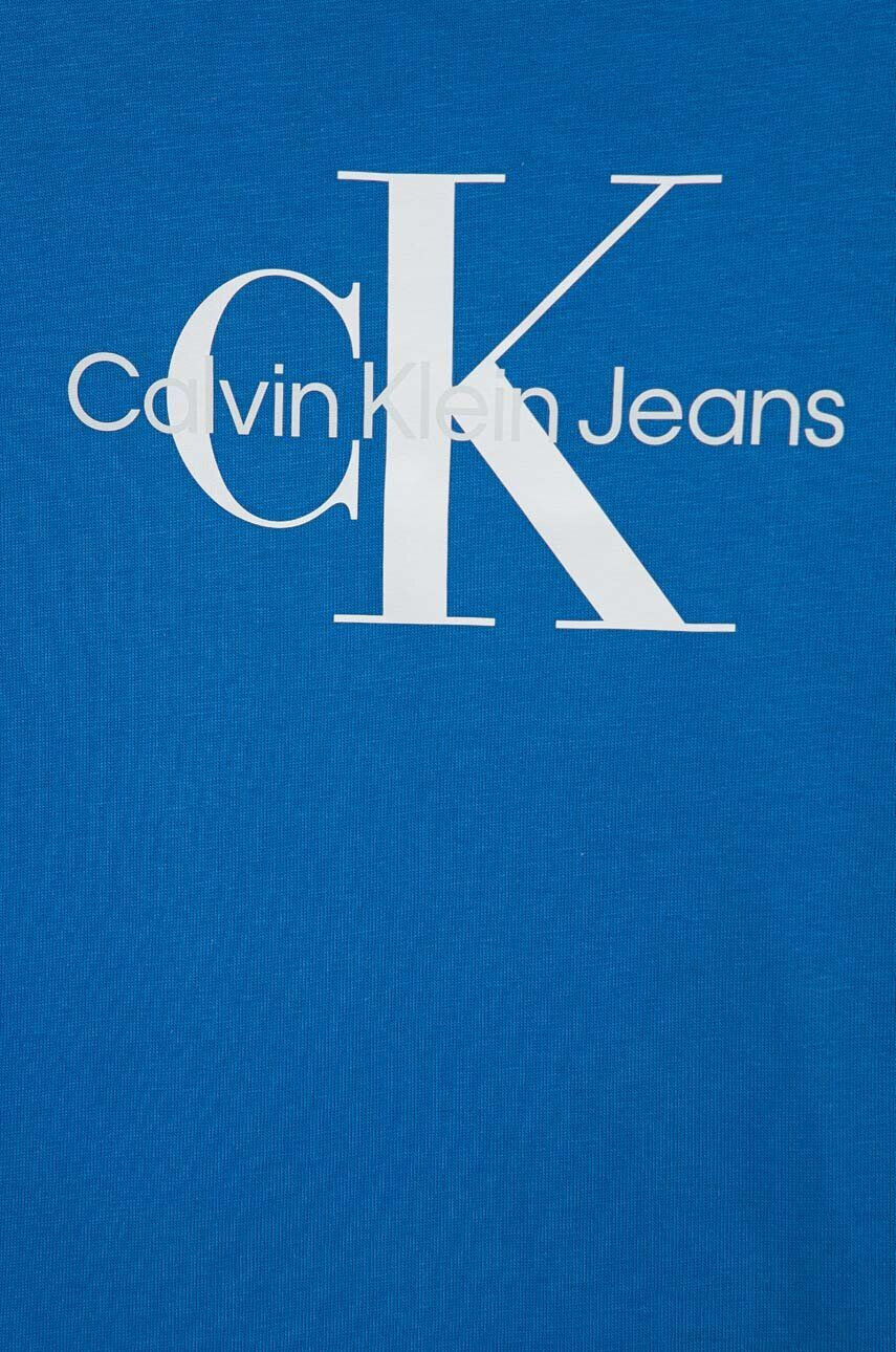 Calvin Klein Jeans Детска памучна тениска в тъмносиньо с принт - Pepit.bg