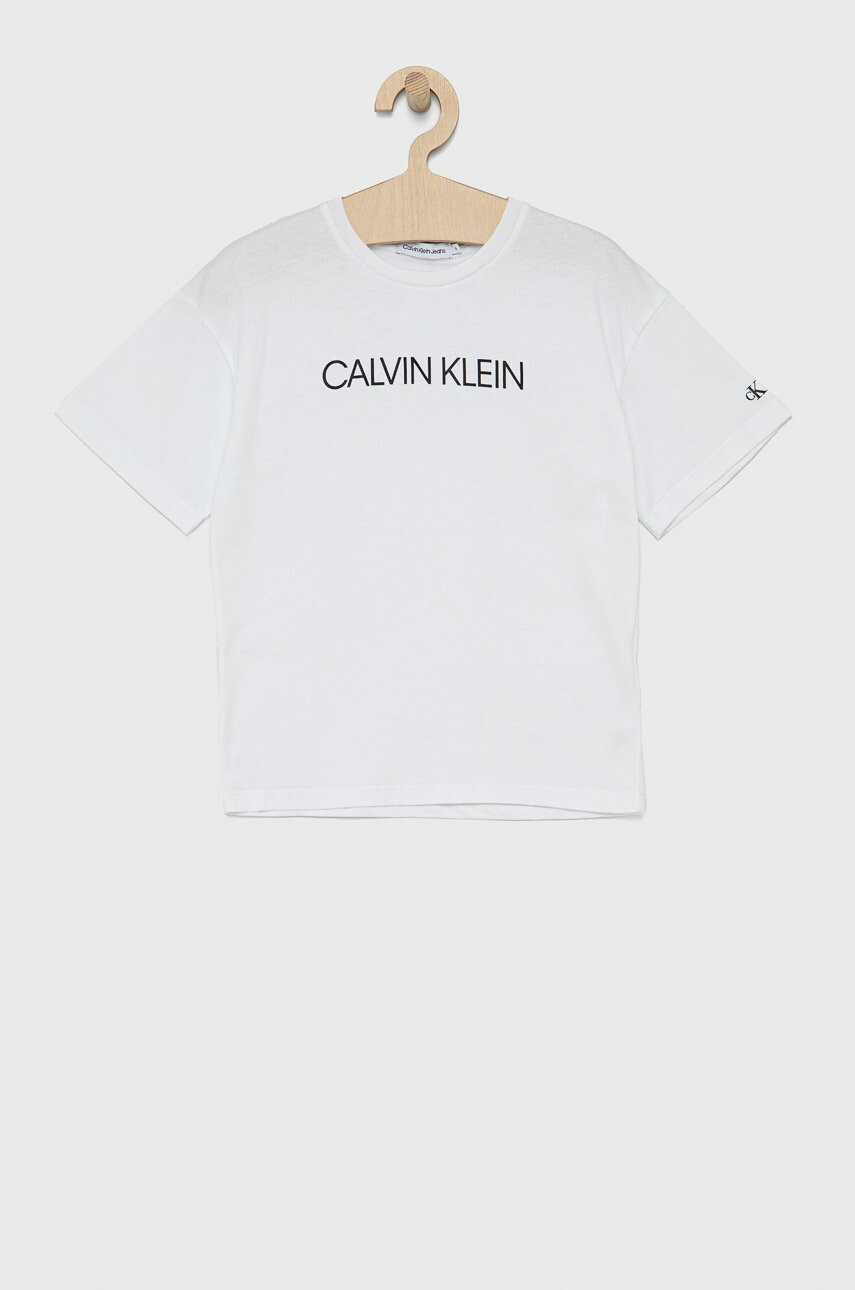 Calvin Klein Jeans Детска памучна тениска в бяло - Pepit.bg