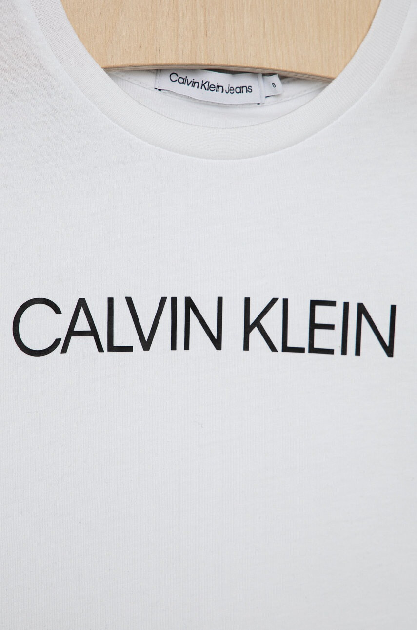 Calvin Klein Jeans Детска памучна тениска в бяло - Pepit.bg