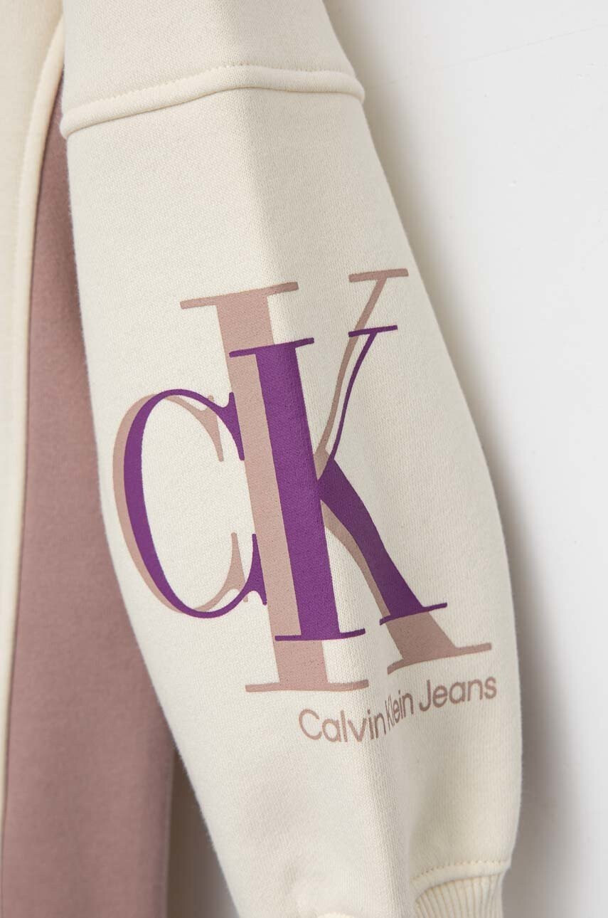 Calvin Klein Jeans Детска рокля в бежово къс модел с уголемена кройка - Pepit.bg