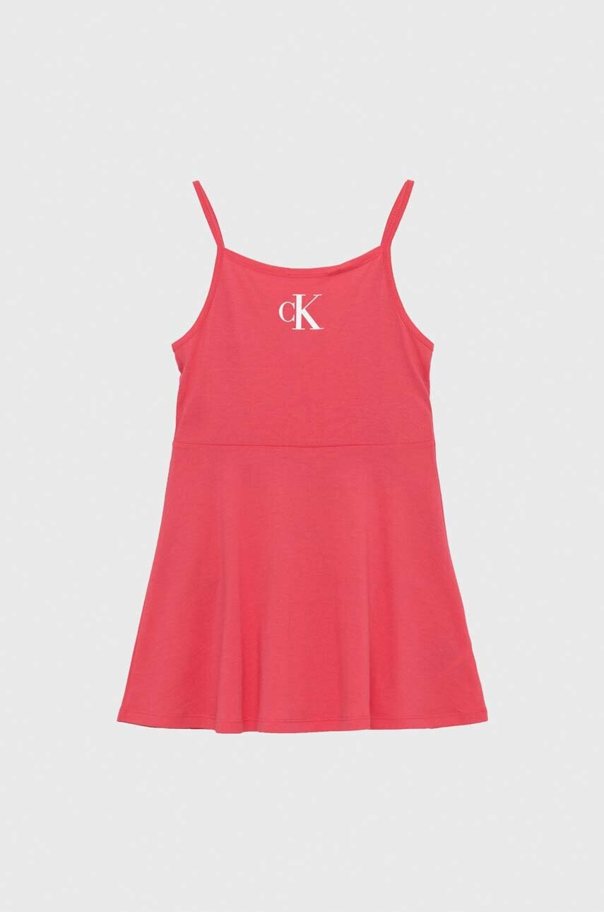 Calvin Klein Jeans Детска рокля в розово къс модел разкроен модел - Pepit.bg