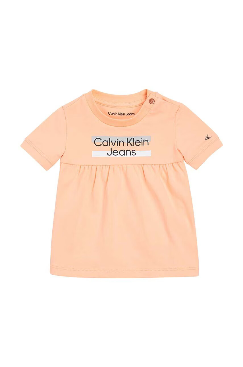 Calvin Klein Jeans Детска рокля в оранжево къс модел разкроен модел - Pepit.bg