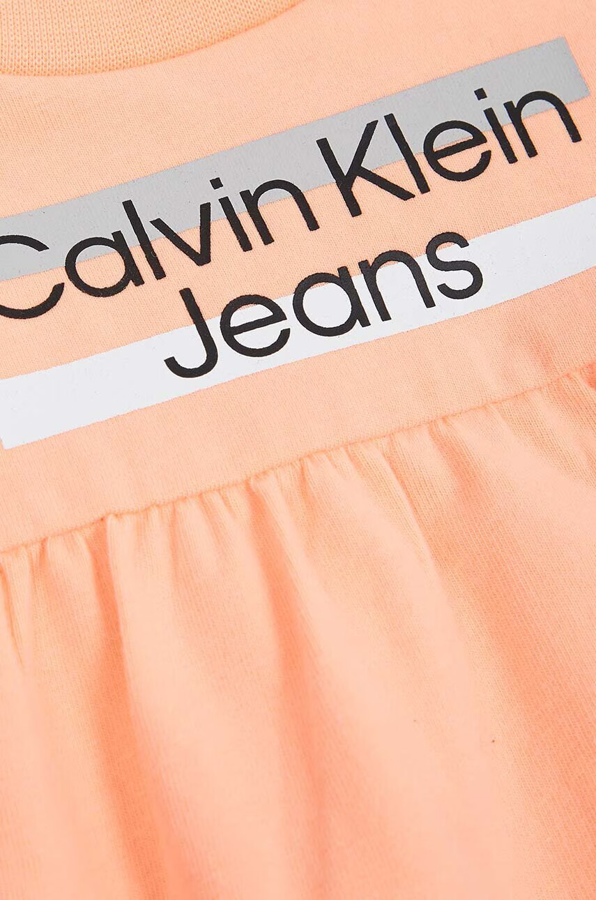 Calvin Klein Jeans Детска рокля в оранжево къс модел разкроен модел - Pepit.bg