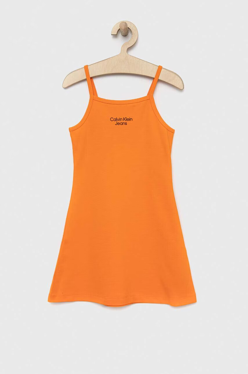 Calvin Klein Jeans Детска рокля в оранжево къс модел разкроен модел - Pepit.bg