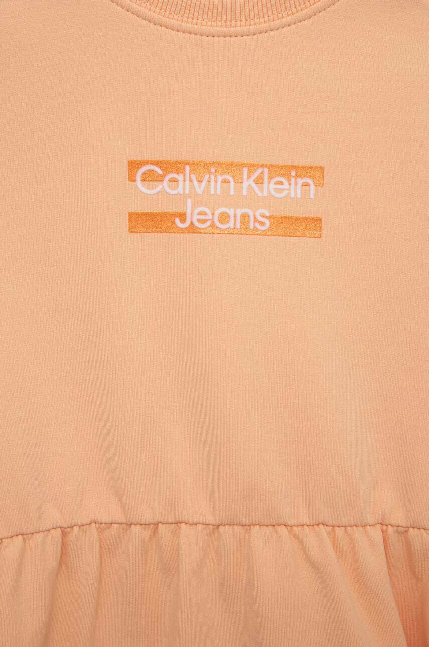 Calvin Klein Jeans Детска рокля в оранжево къс модел разкроен модел - Pepit.bg