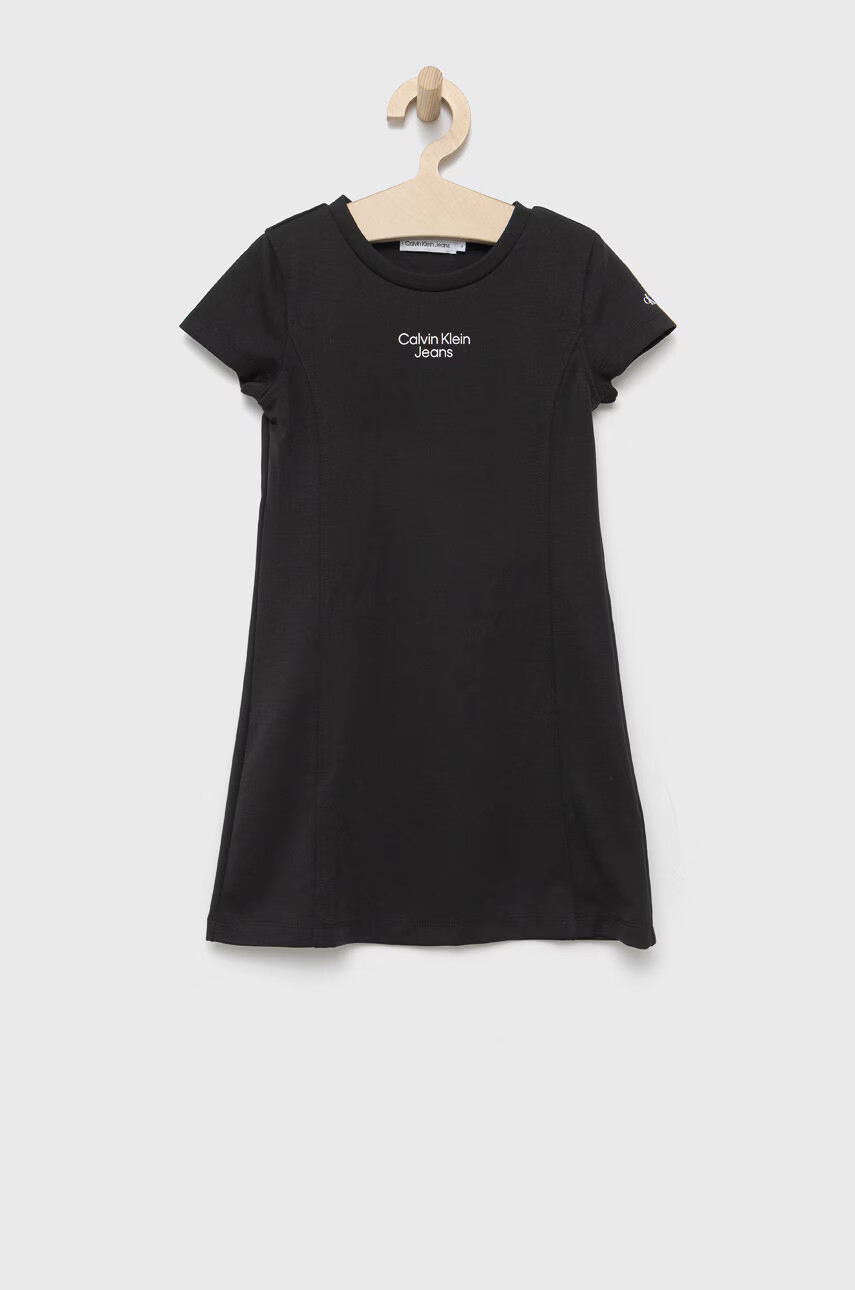 Calvin Klein Jeans Детска рокля в черно къс модел разкроен модел - Pepit.bg